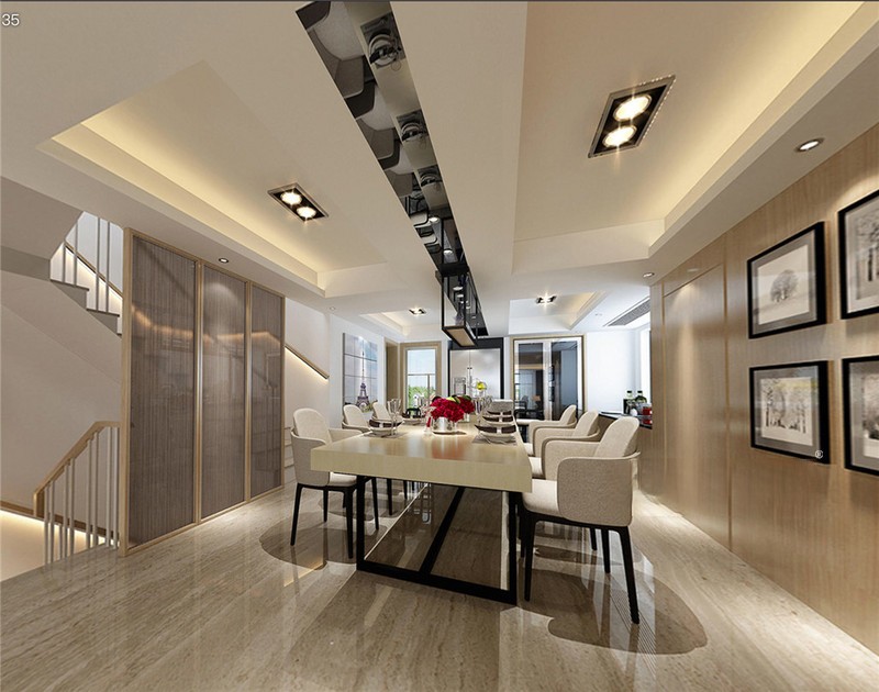 上海万科第五园400平现代前卫风格别墅餐厅装修效果图