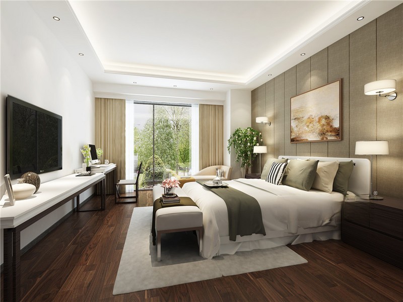 上海万科第五园400平现代前卫风格别墅卧室装修效果图