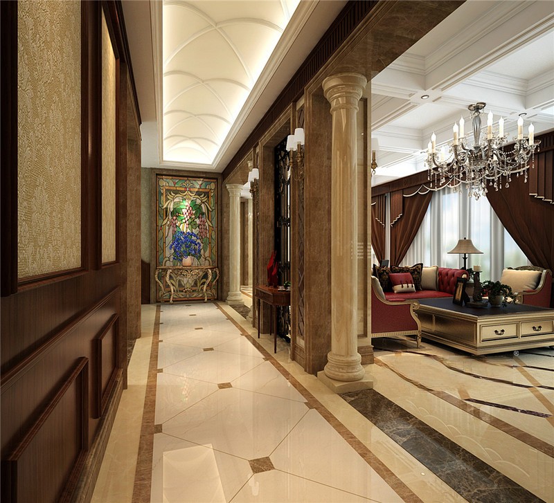 上海赛杰苑275平美式乡村风格联排别墅客厅装修效果图