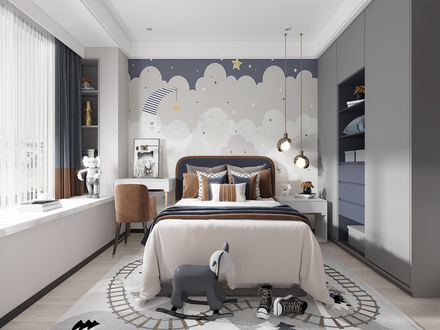 杨浦区世纪江湾150平现代轻奢风格复式卧室装修效果图