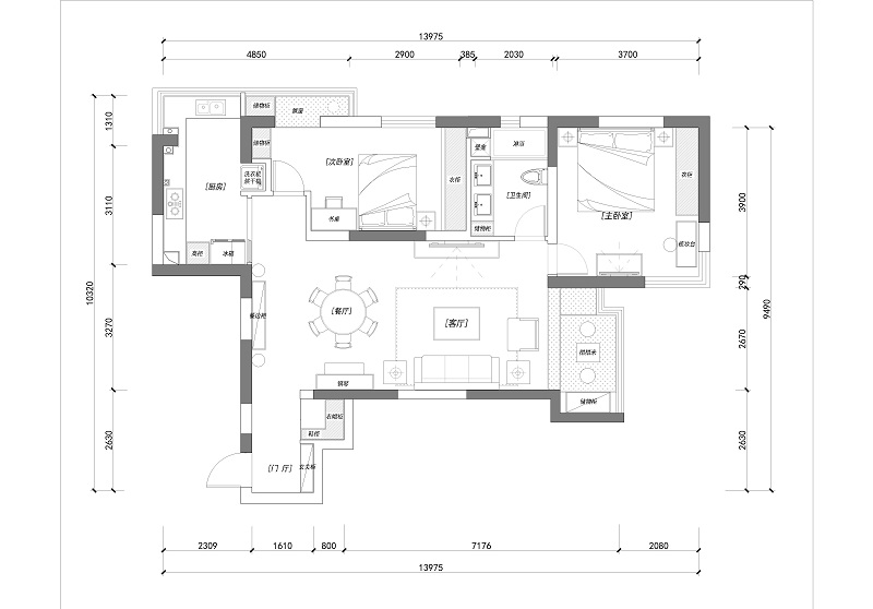普陀区地方天园112平美式风格二居室装修效果图