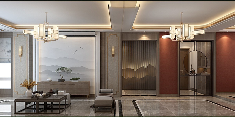 浦东新区翡翠湾131平新中式风格公寓装修效果图