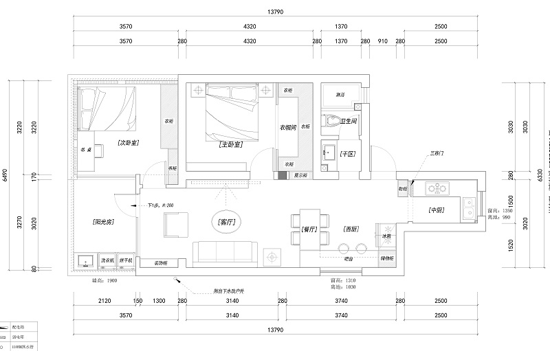 浦东新区金光小区108平北欧风格二居室装修效果图