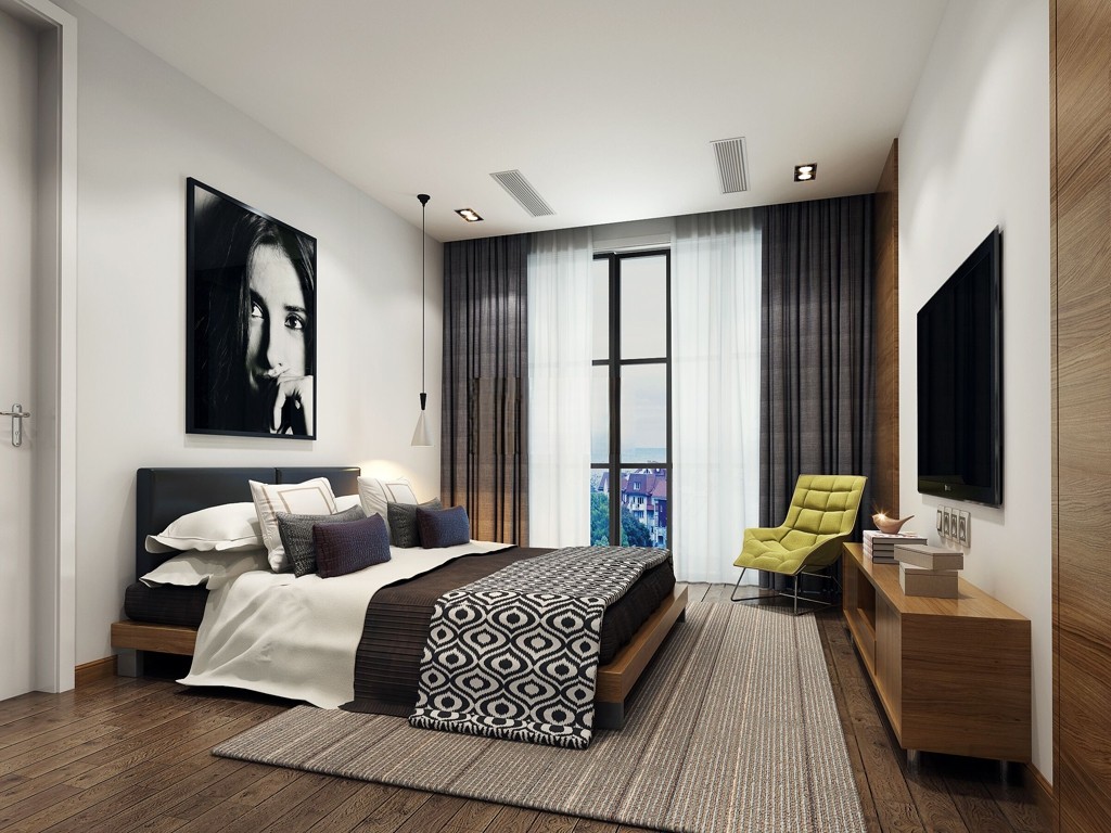 长宁区西郊华庭300平现代风格叠加别墅卧室装修效果图