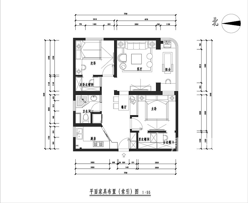 上海杨浦东田公寓90平新中式风格二居室其他区域效果图