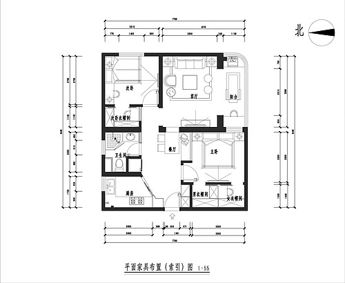 上海杨浦东田公寓90平二居室户型图