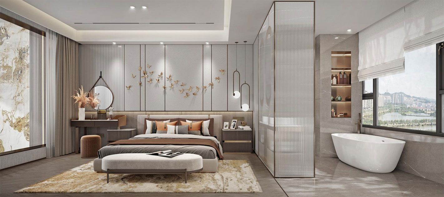 浦东城市经典名筑320平现代风格独栋别墅卧室装修效果图