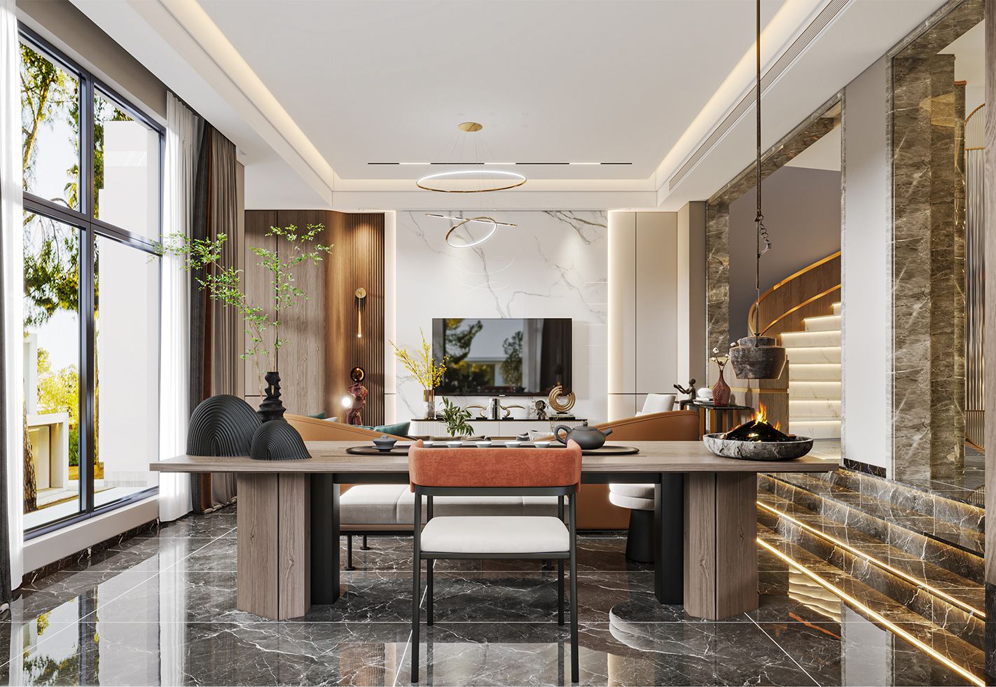 杨浦区上海院子450平现代风格联排别墅客厅装修效果图