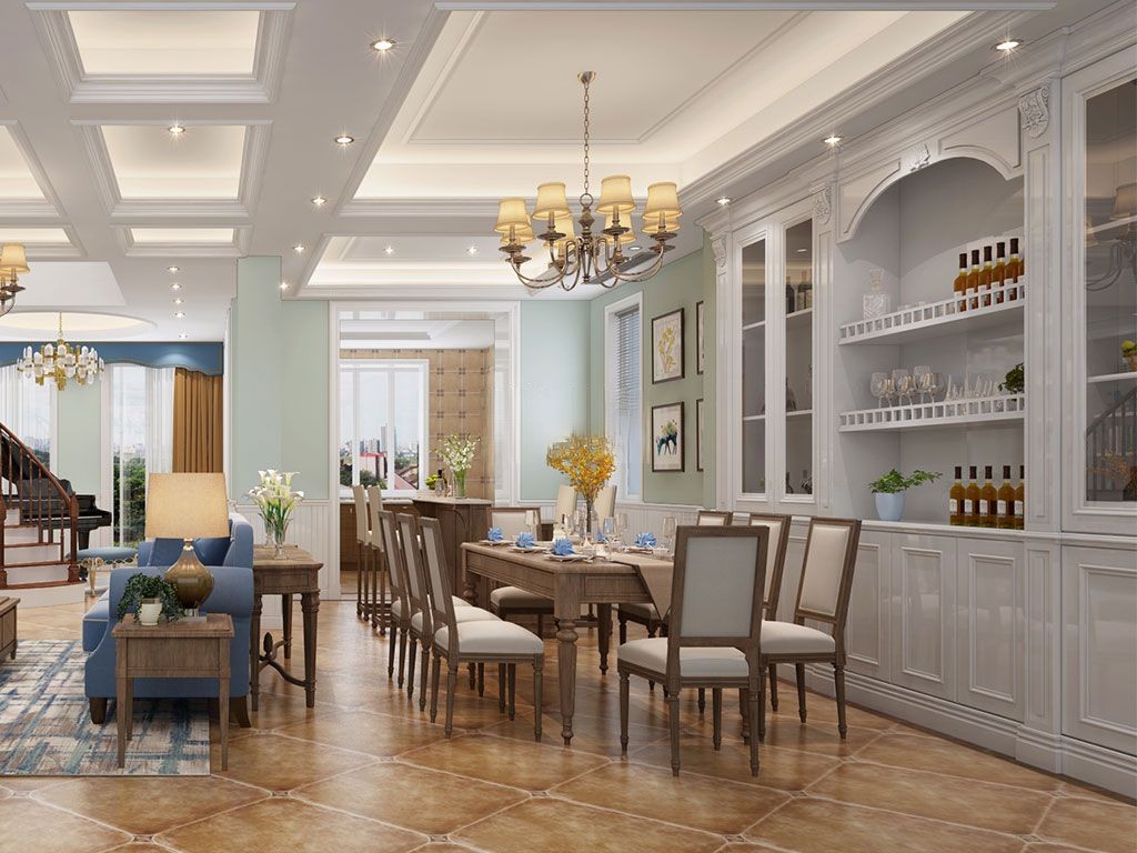 嘉定区路劲上海villa380平美式风格联排别墅餐厅装修效果图