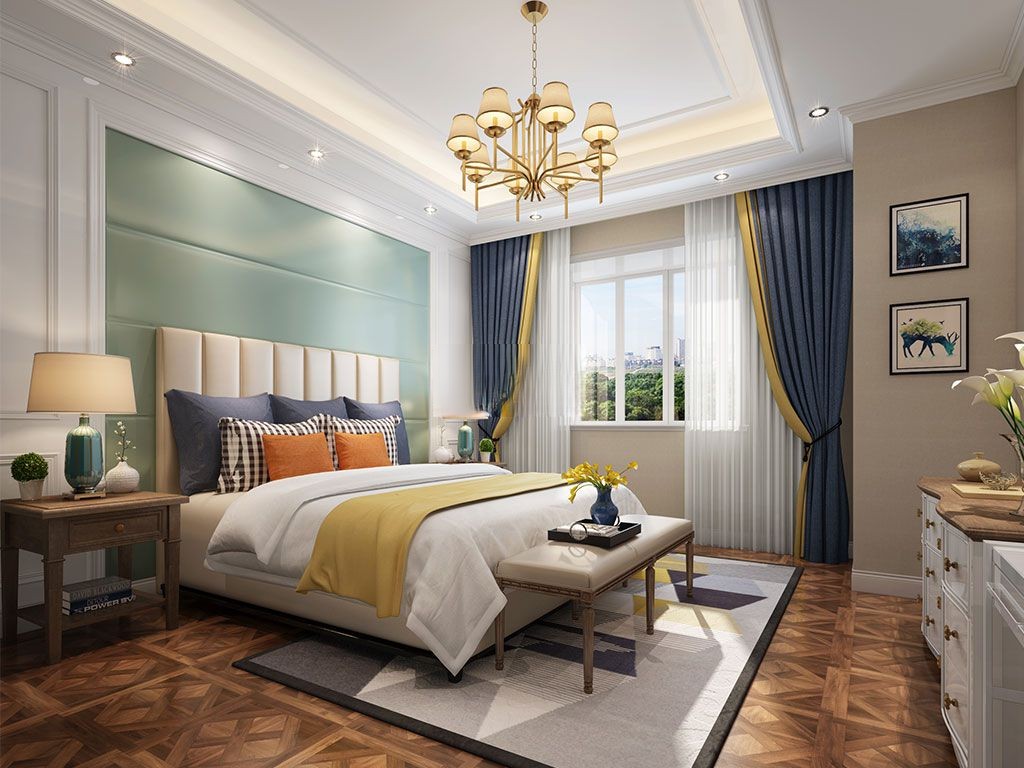 嘉定区路劲上海villa380平美式风格联排别墅卧室装修效果图