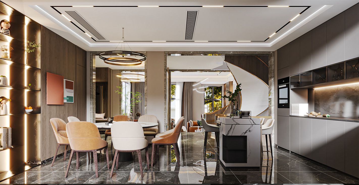 杨浦区上海院子450平现代风格联排别墅餐厅装修效果图