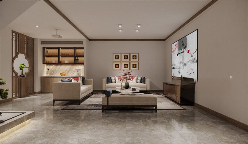 上海上海湖语森林二期300平新中式风格四居室客厅装修效果图
