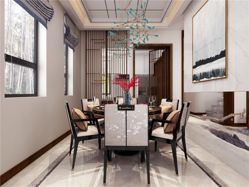 上海御景龙庭300平新中式风格四居室餐厅装修效果图