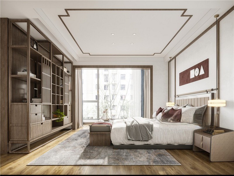 上海上海湖语森林二期300平新中式风格四居室卧室装修效果图