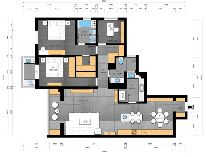 虹口区东方公寓150平简约风格大平层装修效果图
