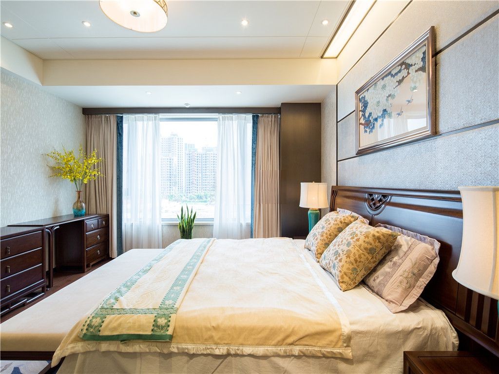 嘉定区华润中央公园500平新中式风格独栋别墅卧室装修效果图