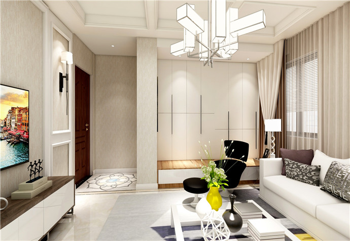 静安区嘉利明珠城97平欧式风格公寓装修效果图