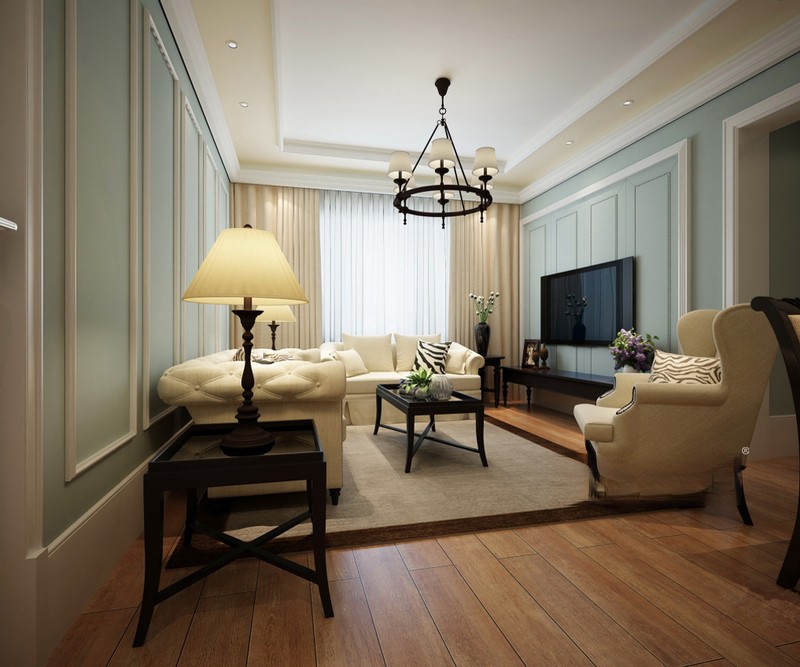 上海汤臣豪园110平美式风格住宅客厅装修效果图