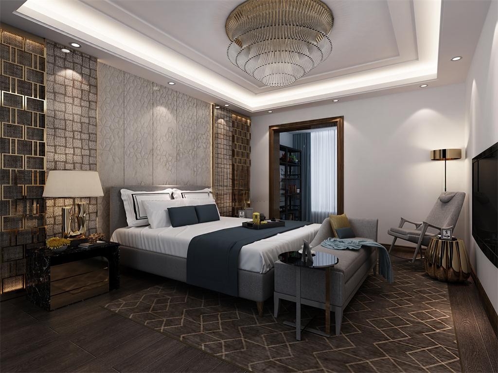 浦东天和湖滨300平新中式风格联排别墅卧室装修效果图