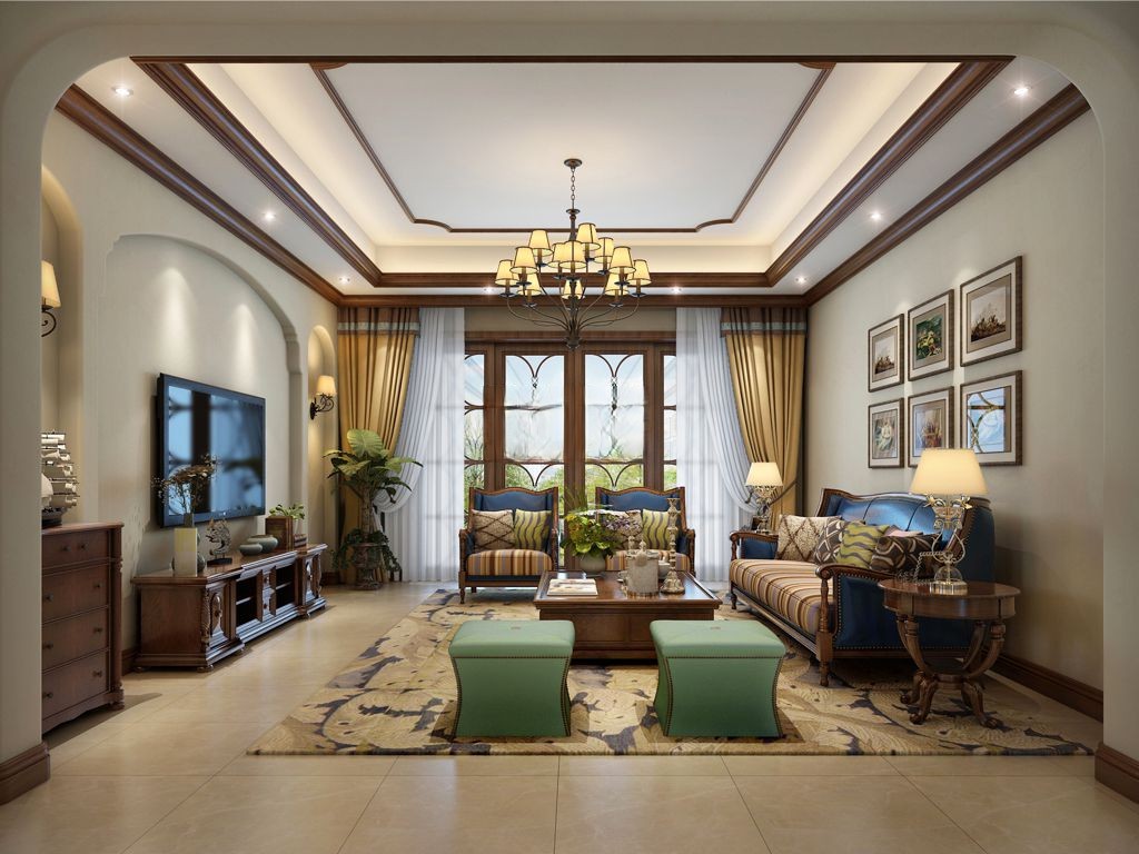 松江区合生国际花园400平欧式风格叠加别墅客厅装修效果图