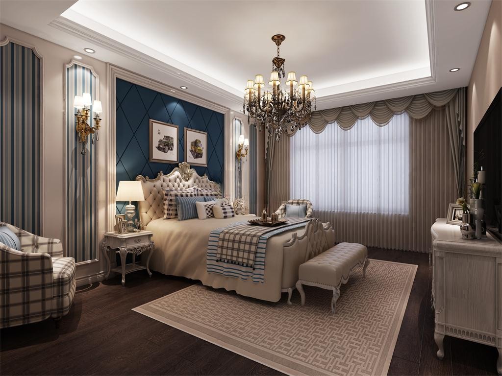 浦东长城珑湾290平欧式风格联排别墅卧室装修效果图