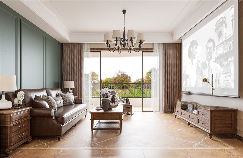 上海上海河滨豪园120平美式风格二居室客厅装修效果图
