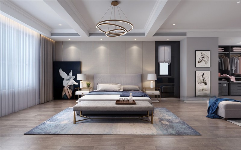 上海上海莱茵半岛260平轻奢风格复式卧室装修效果图