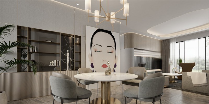 上海翠湖天地180平轻奢风格大平层餐厅装修效果图