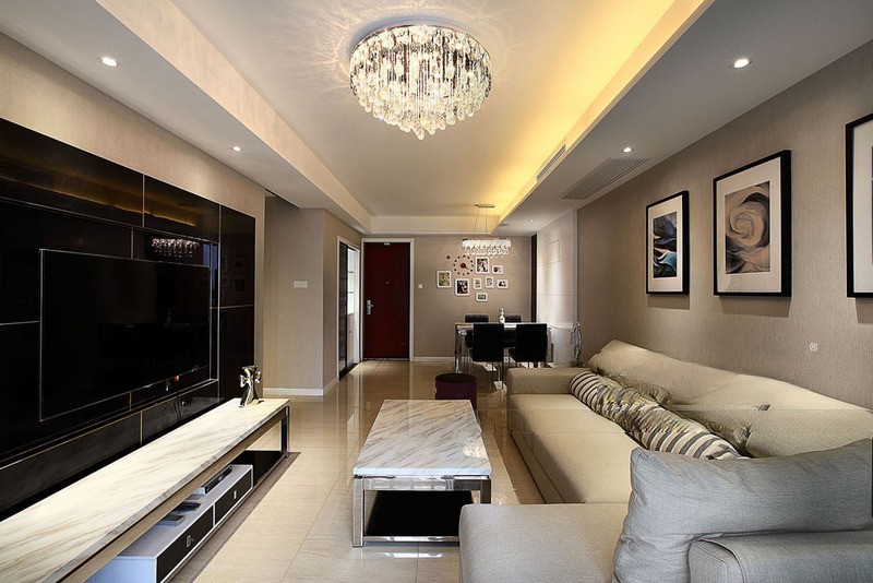 上海紫峰公馆108平现代简约风格三居室客厅装修效果图