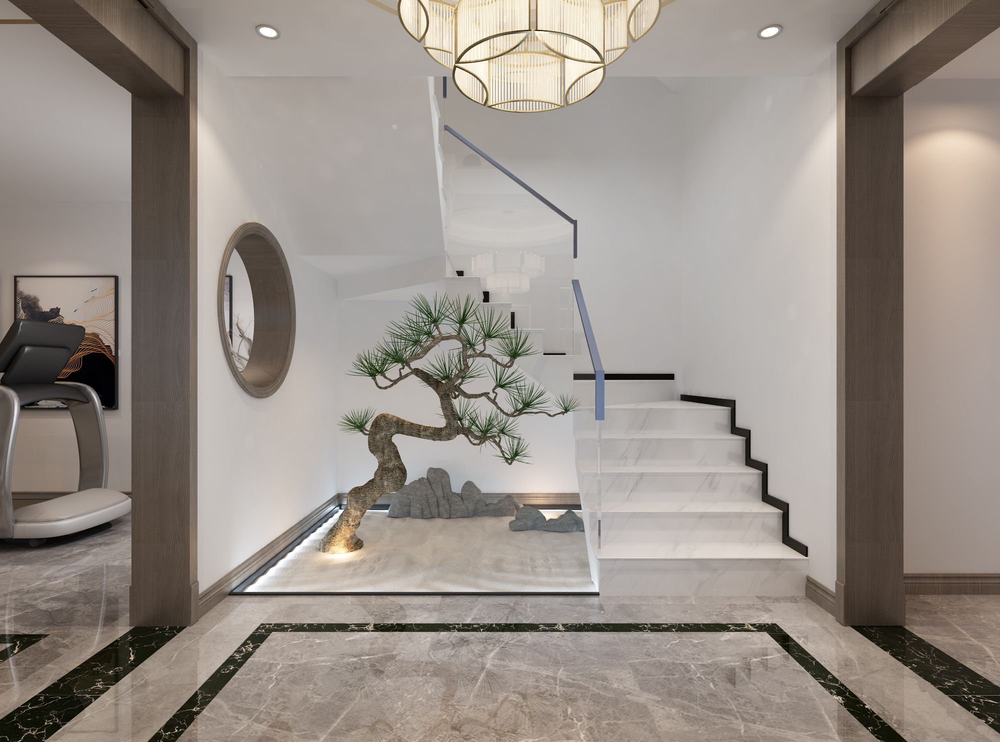 崇明区450平新中式风格独栋别墅楼梯装修效果图