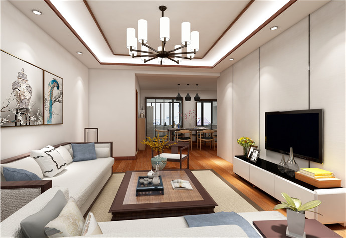 浦东新区鑫唐绿波庭103平新中式风格公寓装修效果图