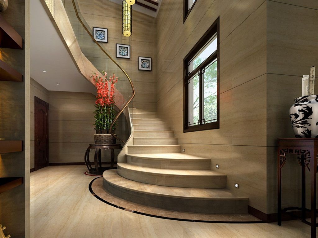 奉贤区绿色家园汇墅380平东南亚风格独栋别墅楼梯装修效果图