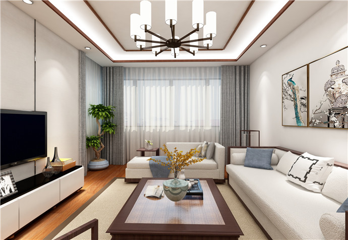 浦东新区鑫唐绿波庭103平新中式风格公寓装修效果图