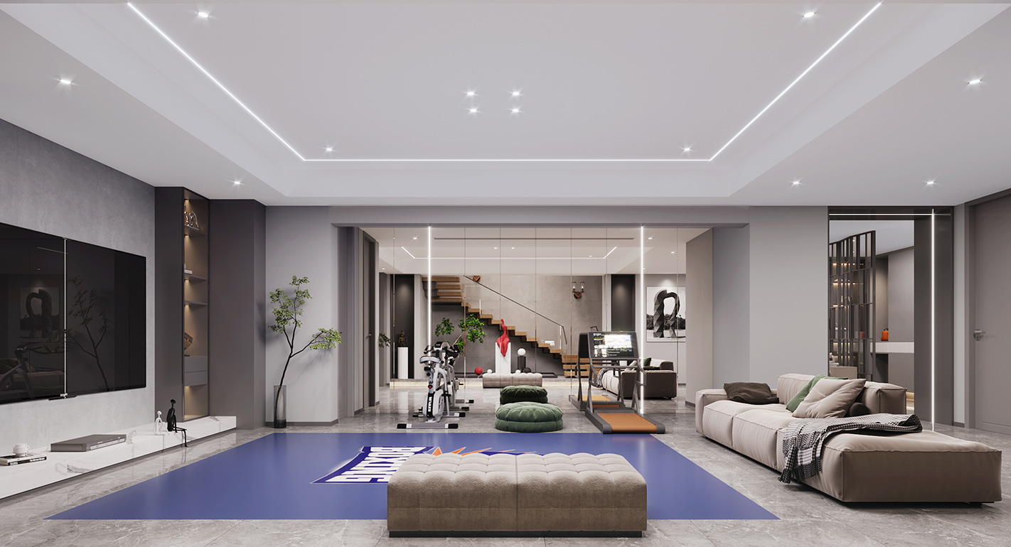 杨浦区上海院子400平现代极简风格独栋别墅客厅装修效果图