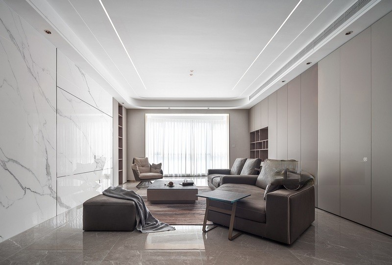 上海上海银河丽湾240平现代简约风格四居室客厅装修效果图