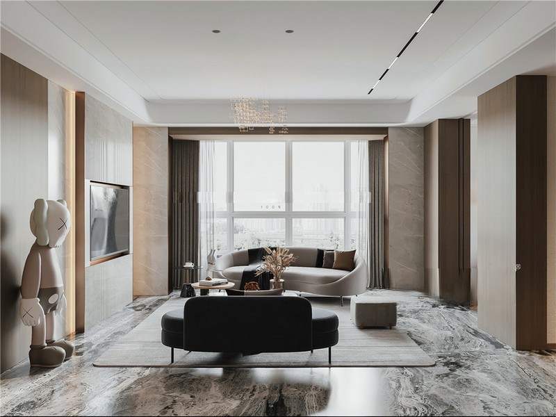 上海五坊园107平轻奢风格三居室客厅装修效果图