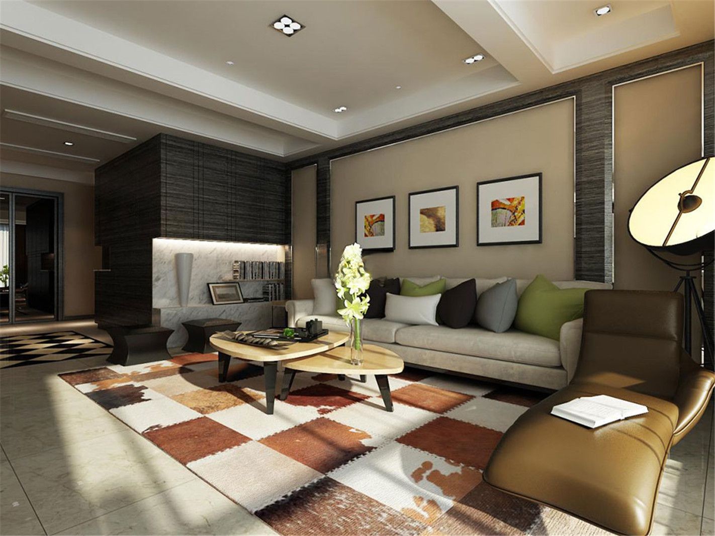 嘉定区德绍豪斯320平现代风格独栋别墅客厅装修效果图