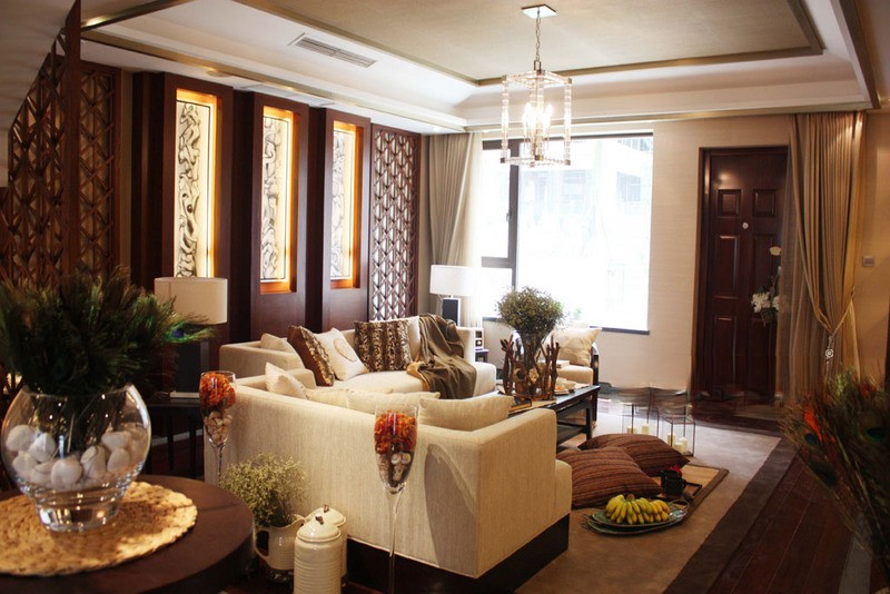 上海万科城市花园110平混搭风格住宅客厅装修效果图