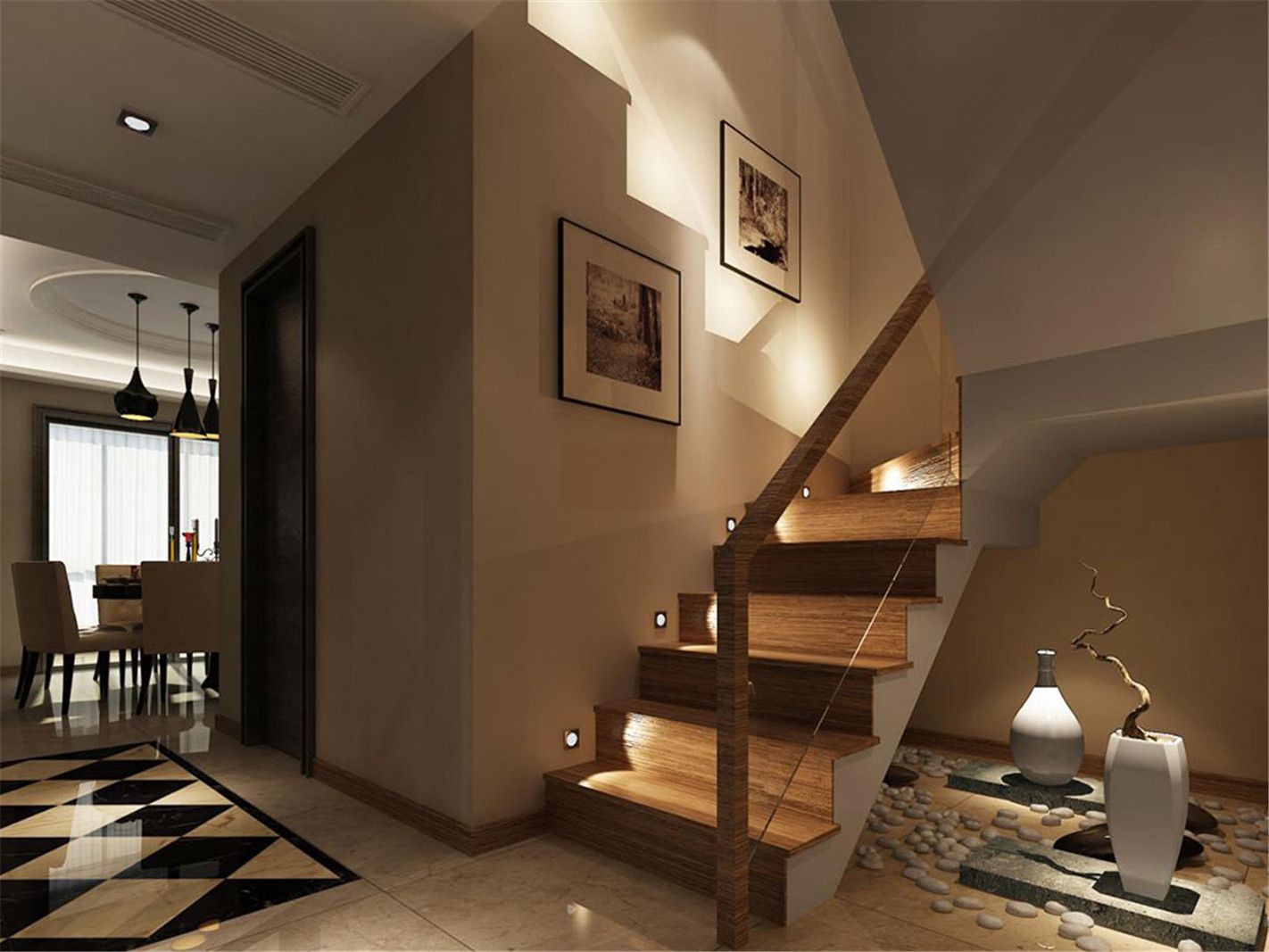 嘉定区德绍豪斯320平现代风格独栋别墅楼梯装修效果图