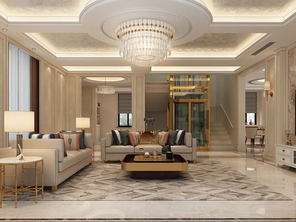 宝山区正荣国领700平欧式风格独栋别墅客厅装修效果图