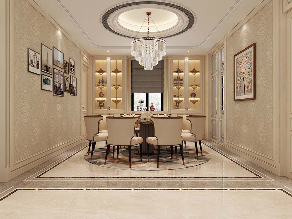 宝山区正荣国领700平欧式风格独栋别墅餐厅装修效果图