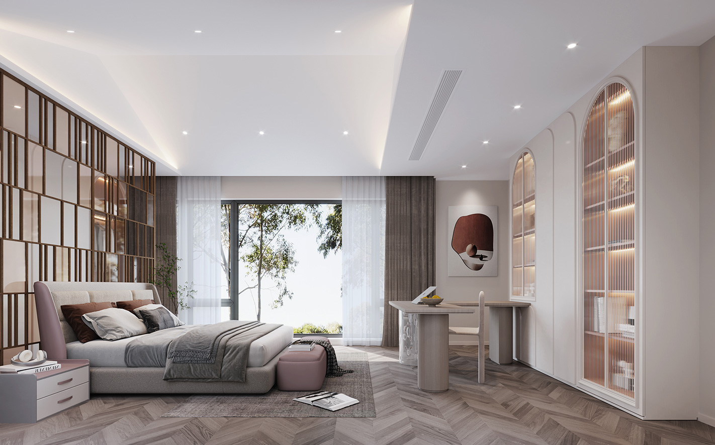 杨浦区上海院子400平现代极简风格独栋别墅卧室装修效果图