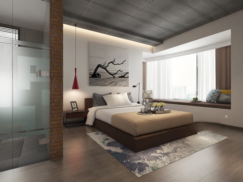 上海天安花园128平轻工业风格公寓卧室装修效果图