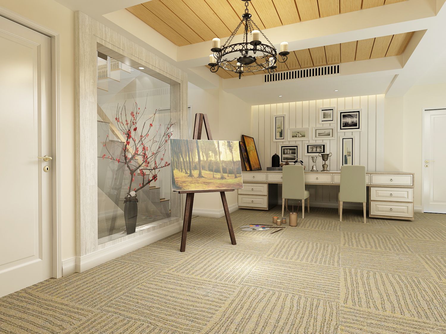 浦东绿城御园300平美式风格联排别墅走廊装修效果图
