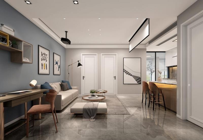 上海名俊豪庭103平现代简约风格住宅客厅装修效果图