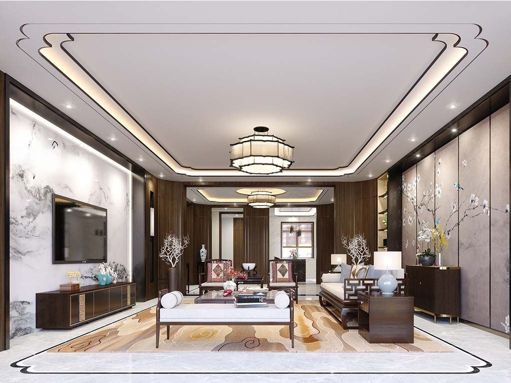 嘉定区新城香溢澜庭700平新中式风格独栋别墅客厅装修效果图