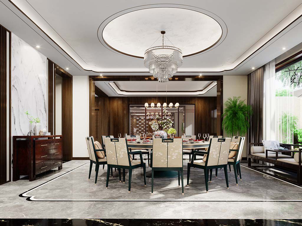 嘉定区新城香溢澜庭700平新中式风格独栋别墅餐厅装修效果图