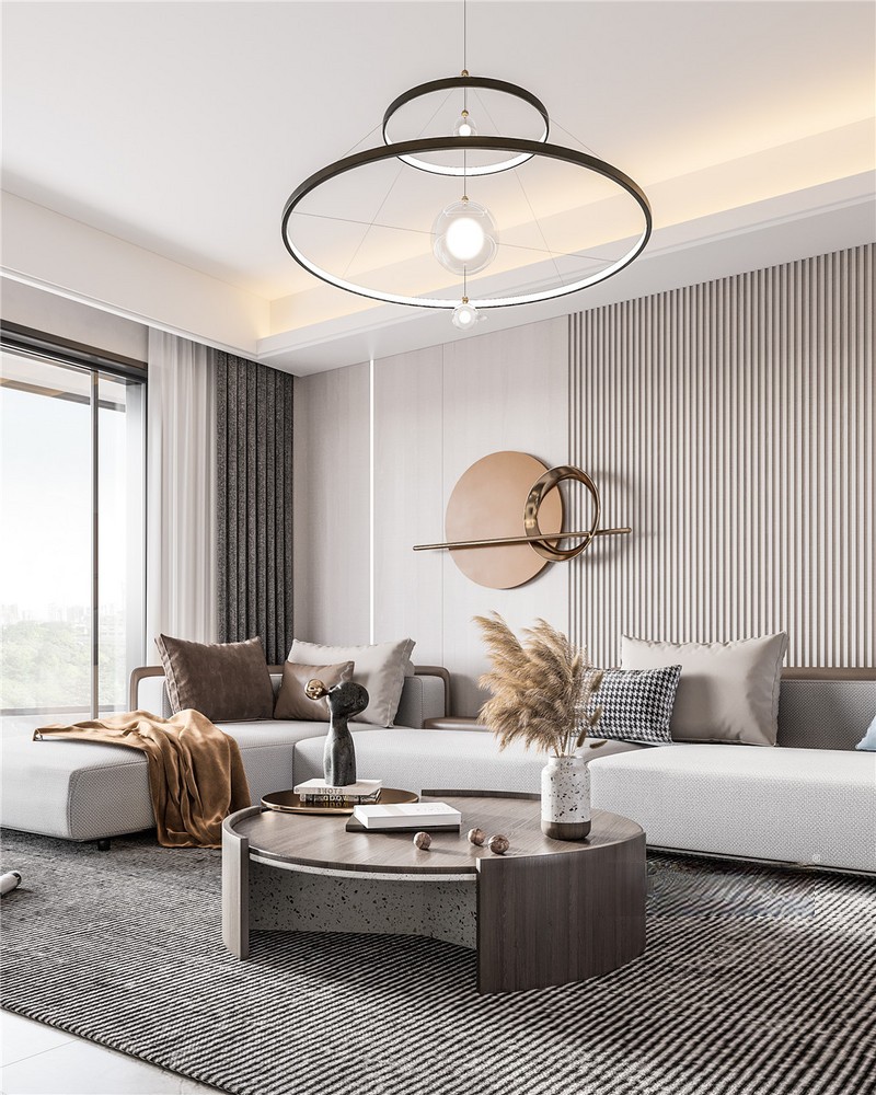 上海上海合生江湾国际公寓190平轻奢风格四居室客厅装修效果图