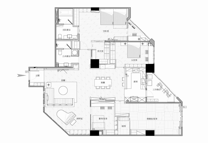 长宁区协和家园90平简约风格公寓装修效果图