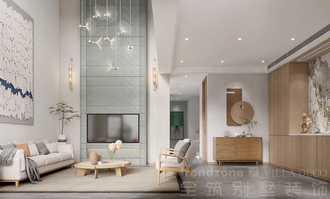 青浦区嘉涛湾350现代日式别墅客厅装修效果图